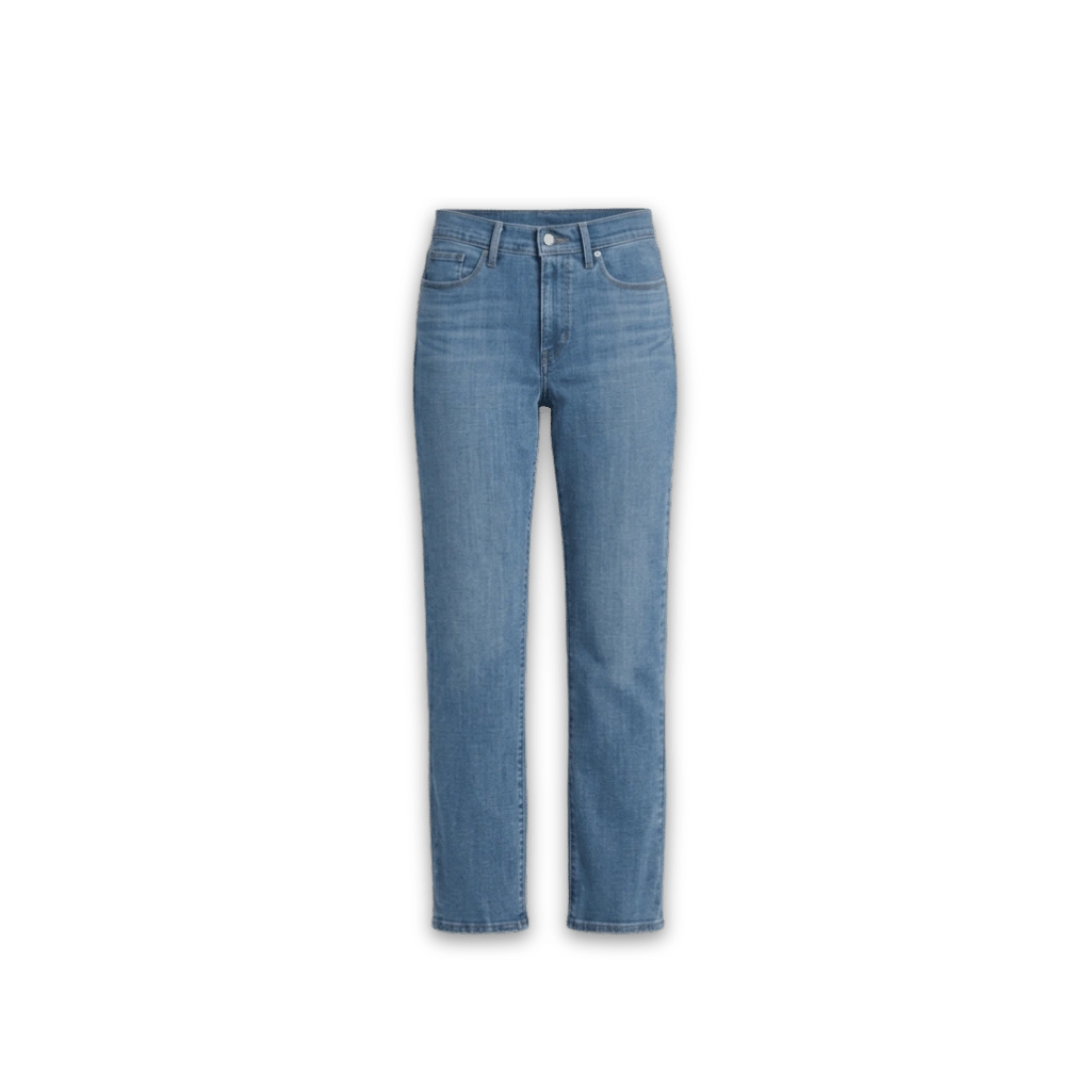 A pair of mid-wash blue straight-leg denim jeans, a staple foundation for a timeless & vintage-inspired wardrobe – Maison Citrose