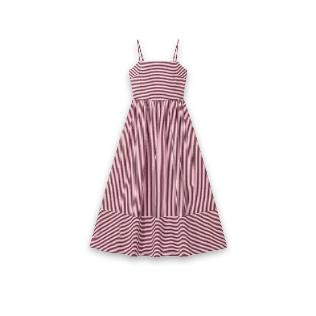 A red and white striped sun dress with a tiered skirt and delicate straps, part of a timeless & vintage-inspired wardrobe – Maison Citrose